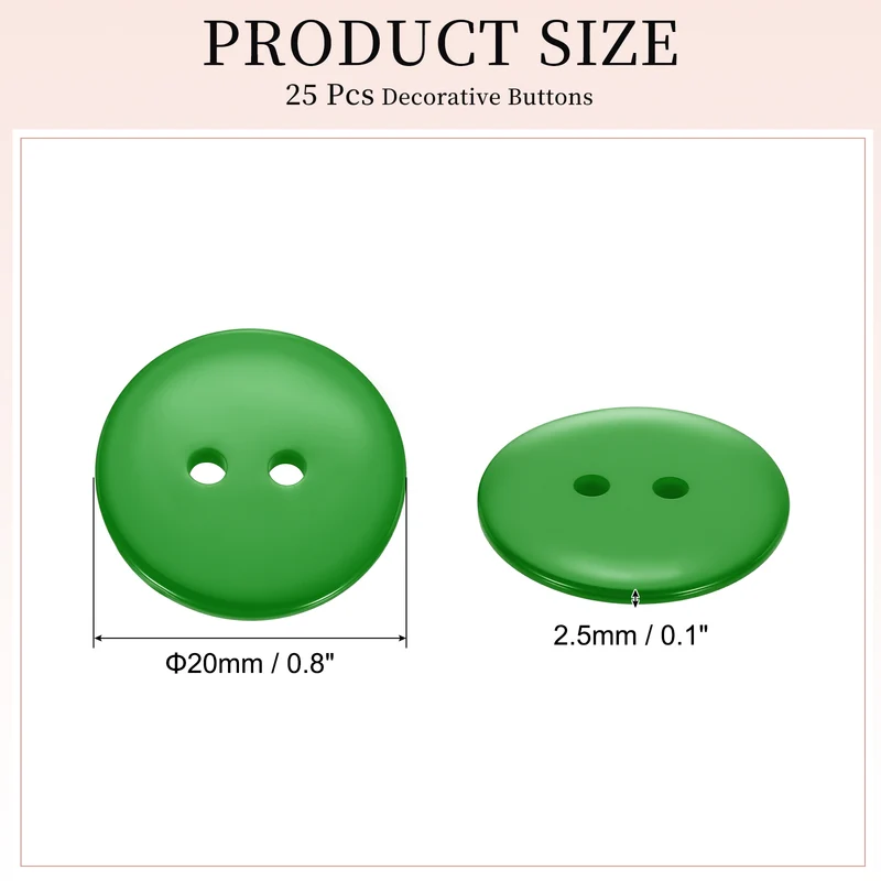 25 Pcs 20mm Resin Sewing Buttons, 2 Hole for Sewing Coats Shirts, Grass Green