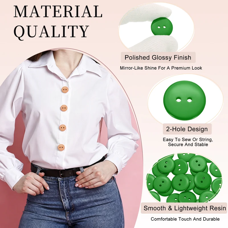 25 Pcs 20mm Resin Sewing Buttons, 2 Hole for Sewing Coats Shirts, Grass Green