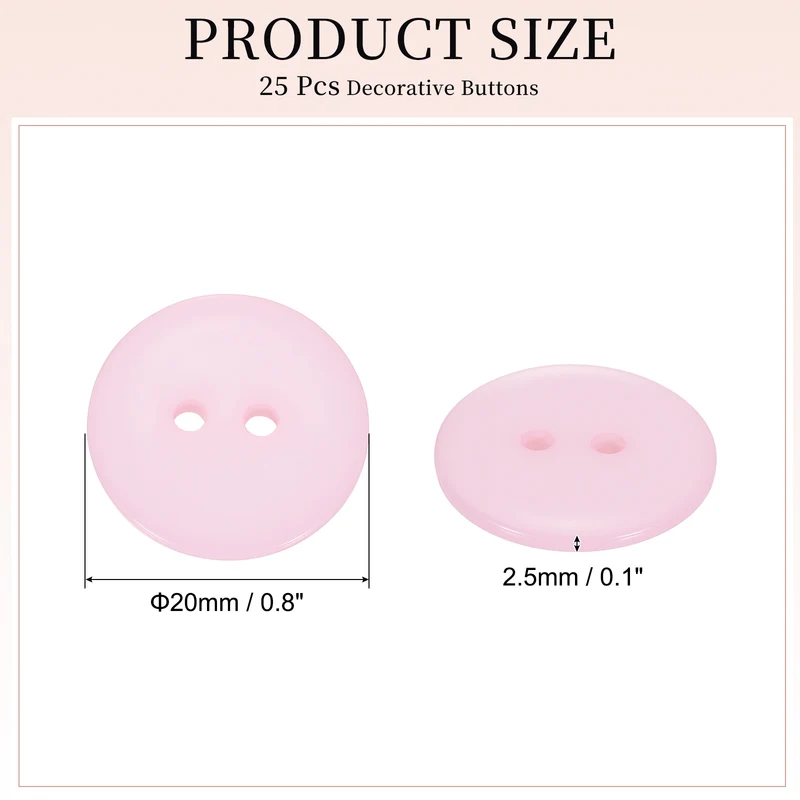 25 Pcs 20mm Resin Sewing Buttons, 2 Hole for Sewing Coats Shirts, Light Pink