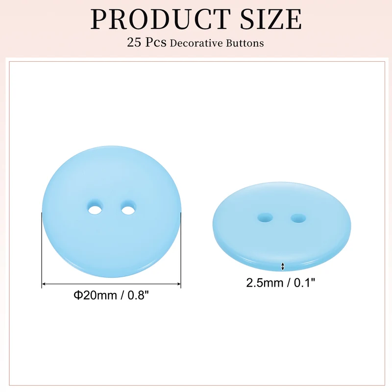 25 Pcs 20mm Resin Sewing Buttons, 2 Hole for Sewing Coats Shirts, Light Blue