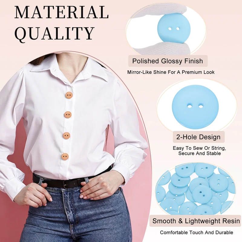 25 Pcs 20mm Resin Sewing Buttons, 2 Hole for Sewing Coats Shirts, Light Blue