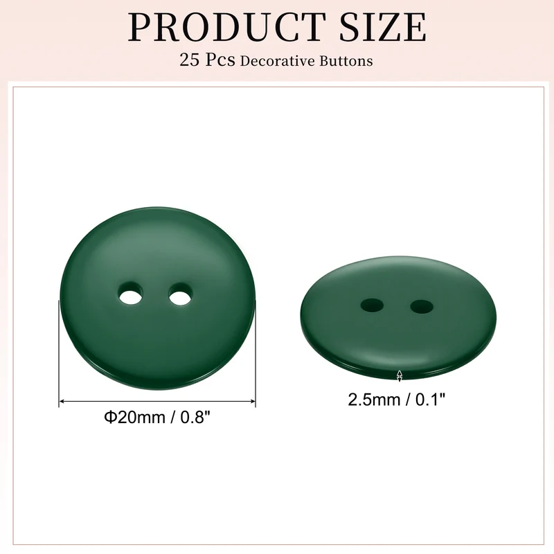 25 Pcs 20mm Resin Sewing Buttons, 2 Hole for Sewing Coats Shirts, Dark Green