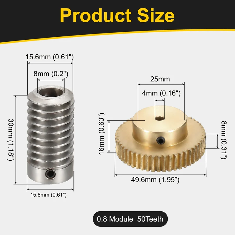 Worm Gear Set 0.8 Module 1:50 Reduction Rate(Gear-4mm Bore, Rod 8mm Bore)