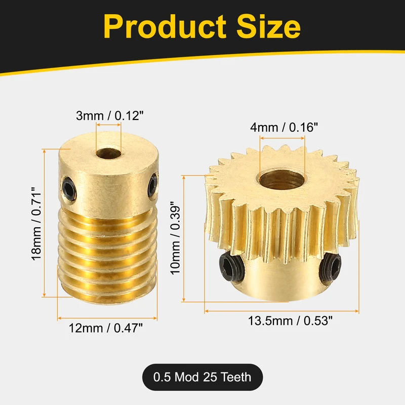 Worm Gear Set 0.5 Module 1:25 Reduction Rate(Gear-4mm Bore, Rod 3mm Bore)