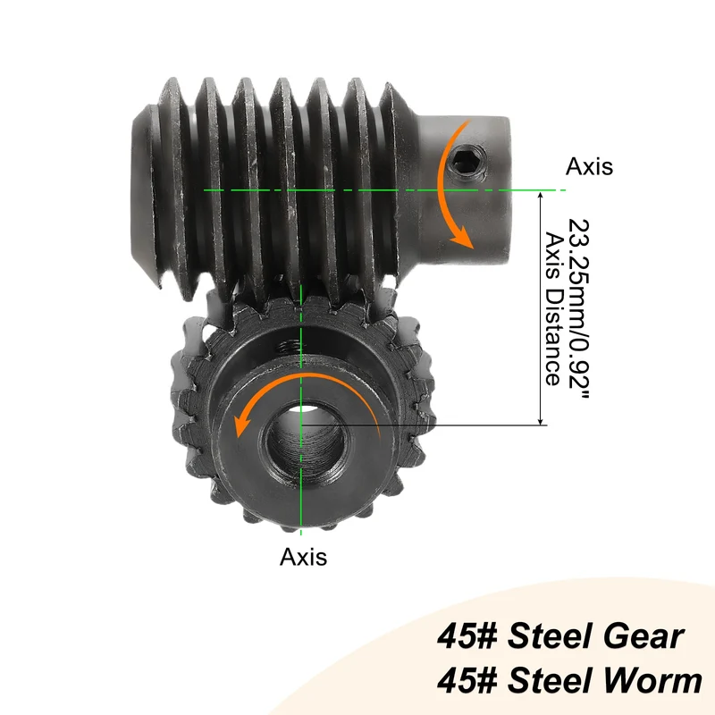 Worm Gear Set 1.25 Module 1:20 Reduction Rate Gear-8mm ID 28mm OD, Rod 8mm Bore