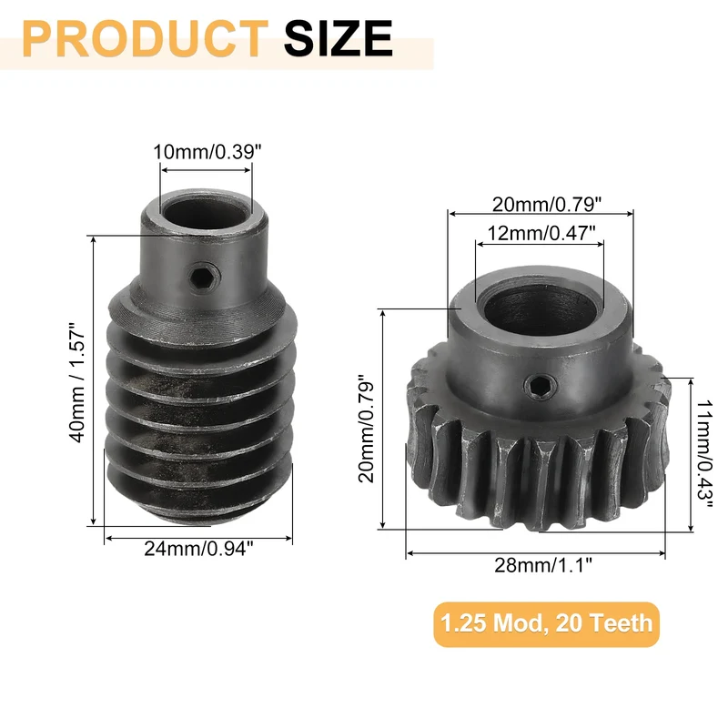Worm Gear Set 1.25 Module 1:20 Reduction Rate Gear-12mm ID 28mm OD Rod 10mm Bore