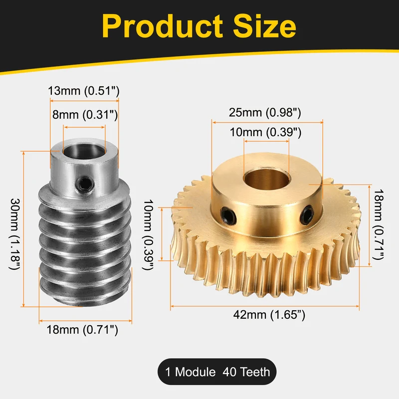 Worm Gear Set 1 Module 40:1 Reduction Rate(Gear-10mm Bore, Rod 8mm Bore)