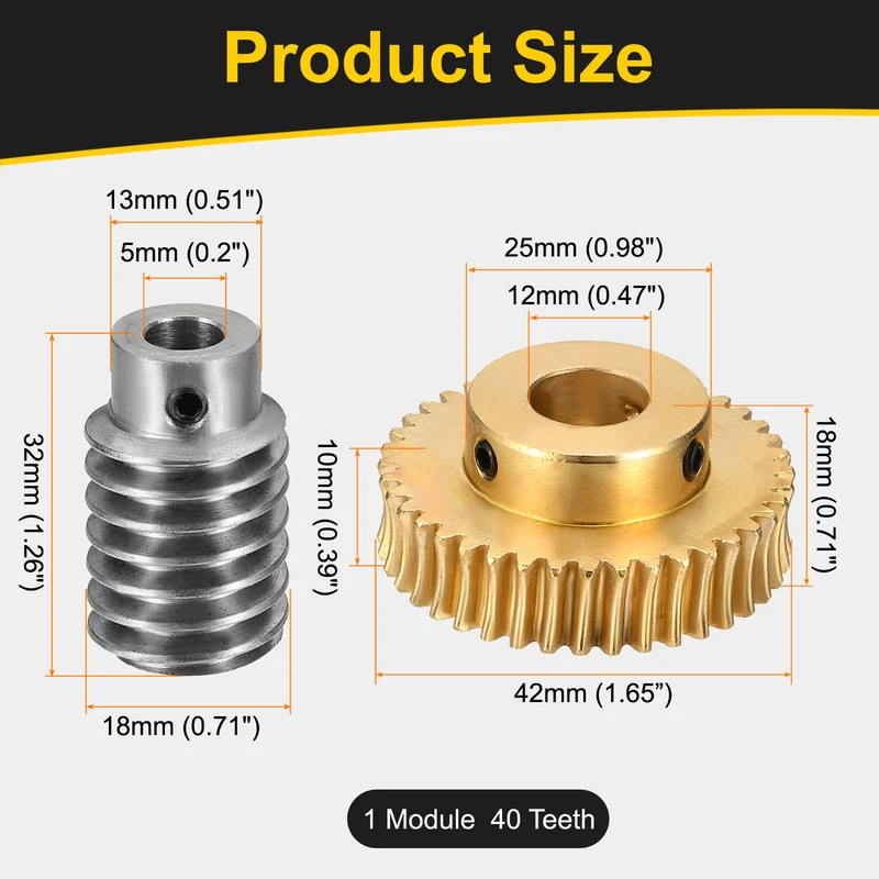 Worm Gear Set 1 Module 40:1 Reduction Rate(Gear-12mm Bore, Rod 5mm Bore)
