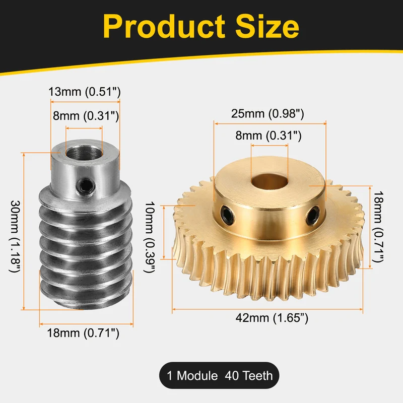 Worm Gear Set 1 Module 40:1 Reduction Rate(Gear-8mm Bore, Rod 8mm Bore)