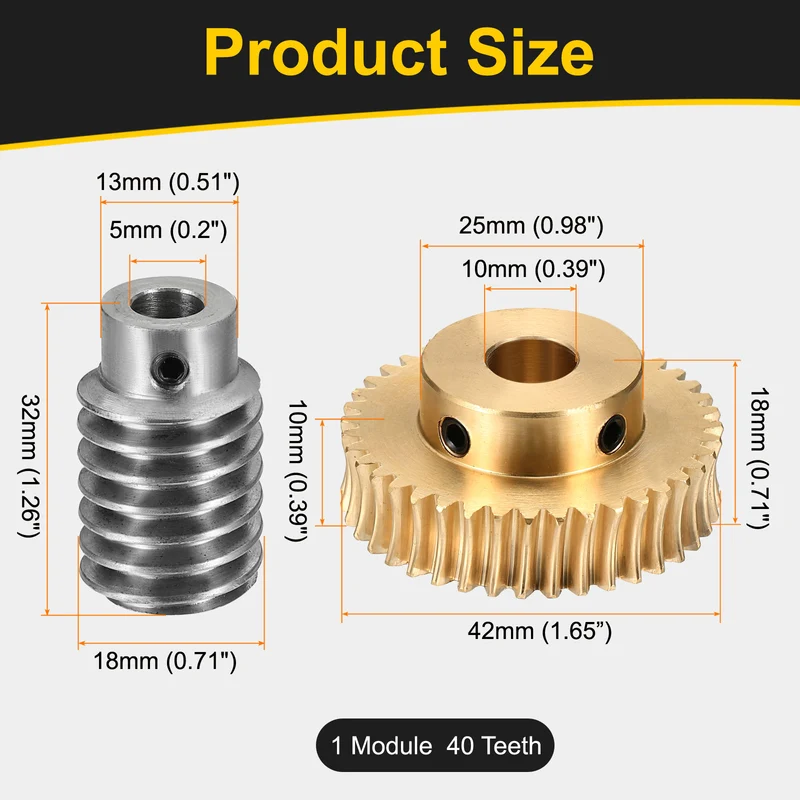Worm Gear Set 1 Module 40:1 Reduction Rate(Gear-10mm Bore, Rod 5mm Bore)