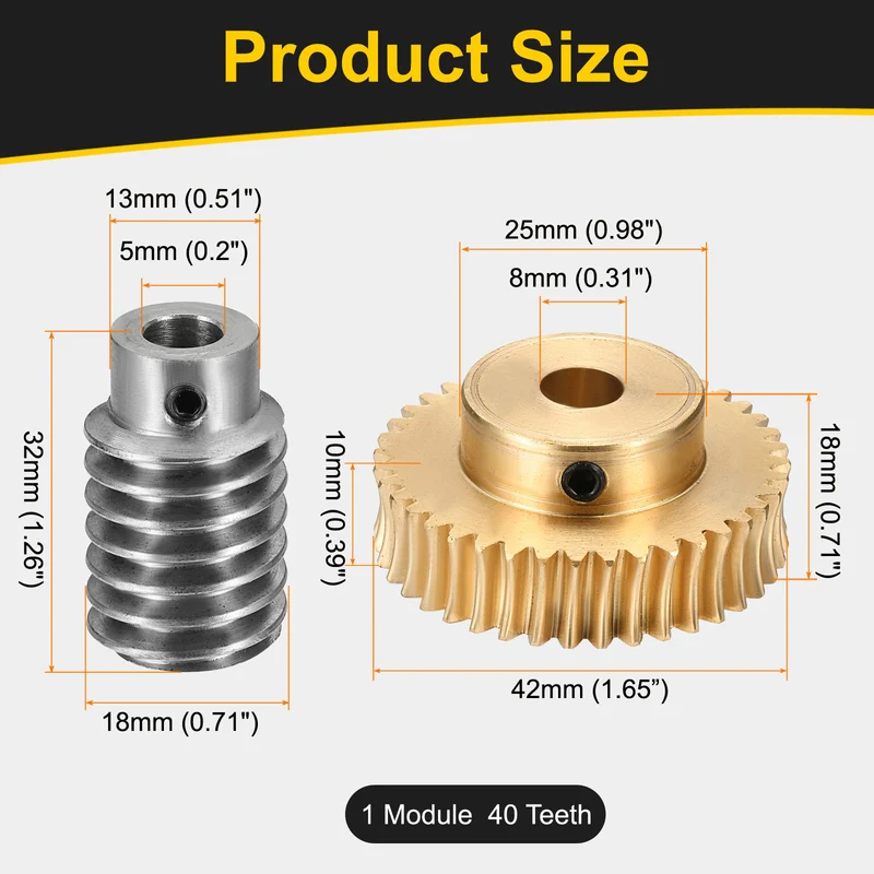 Worm Gear Set 1 Module 40:1 Reduction Rate(Gear-8mm Bore Rod 5mm Bore)