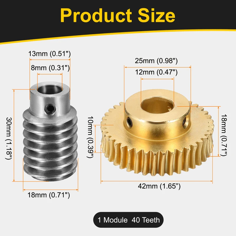 Worm Gear Set 1 Module 40:1 Reduction Rate(Gear-12mm Bore, Rod 8mm Bore)