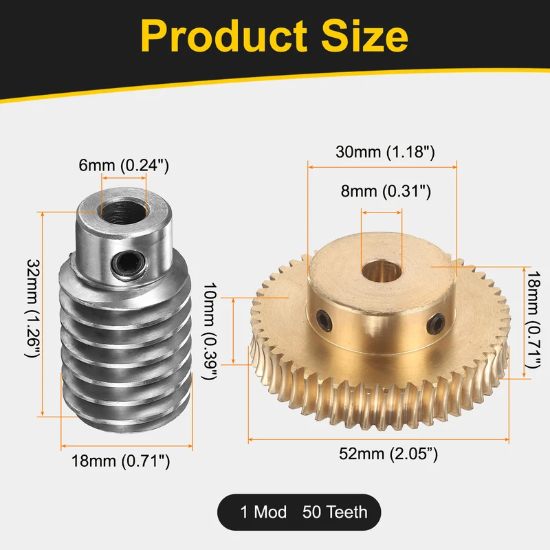 Worm Gear Set 1 Module 50:1 Reduction Rate(Gear-8mm Bore, Rod 6mm Bore)