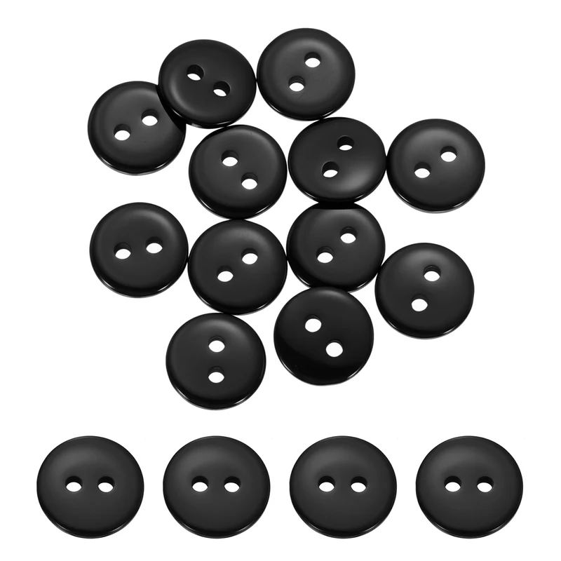 16 Pcs 10mm Resin Sewing Buttons, 2 Hole for Sewing Coats Shirts, Black