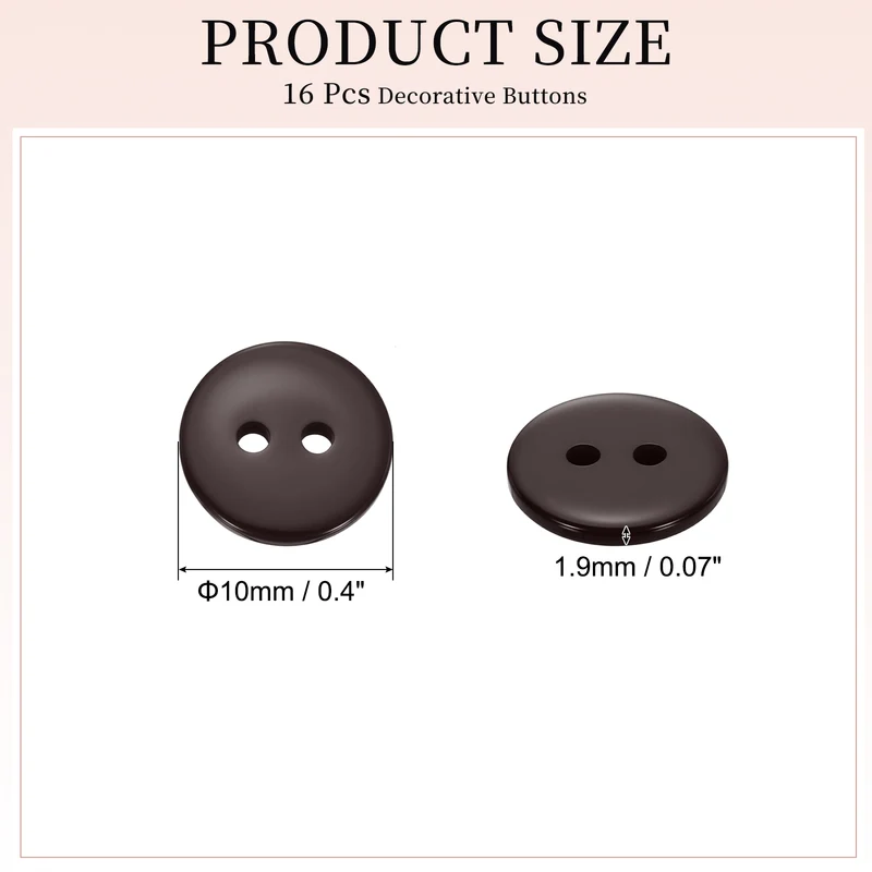 16 Pcs 10mm Resin Sewing Buttons, 2 Hole for Sewing Coats Shirts, Coffee