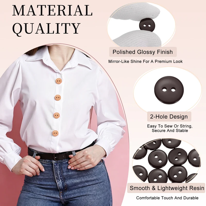 16 Pcs 10mm Resin Sewing Buttons, 2 Hole for Sewing Coats Shirts, Coffee