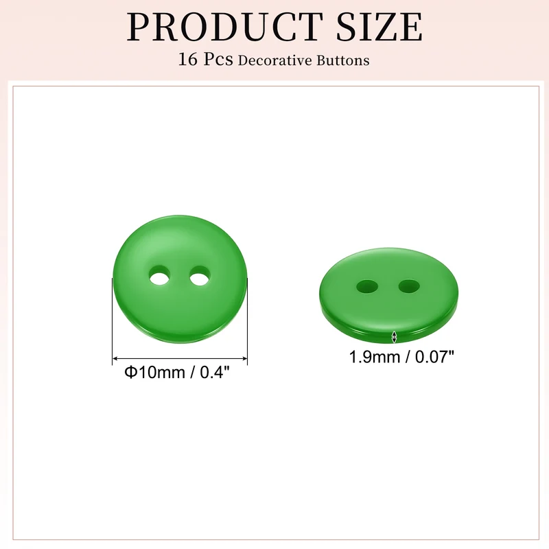 16 Pcs 10mm Resin Sewing Buttons, 2 Hole for Sewing Coats Shirts, Grass Green