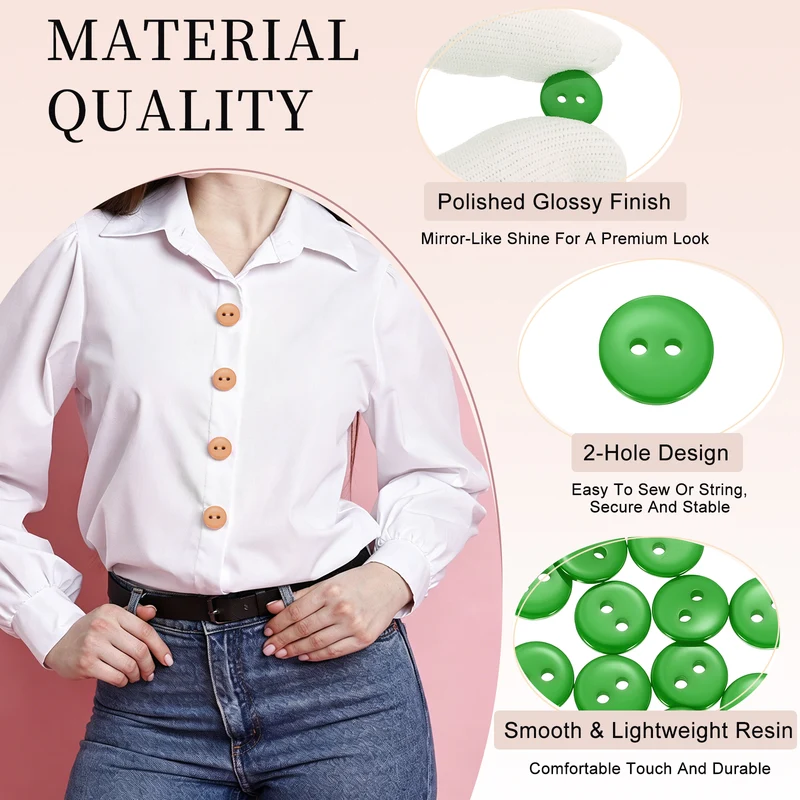 16 Pcs 10mm Resin Sewing Buttons, 2 Hole for Sewing Coats Shirts, Grass Green
