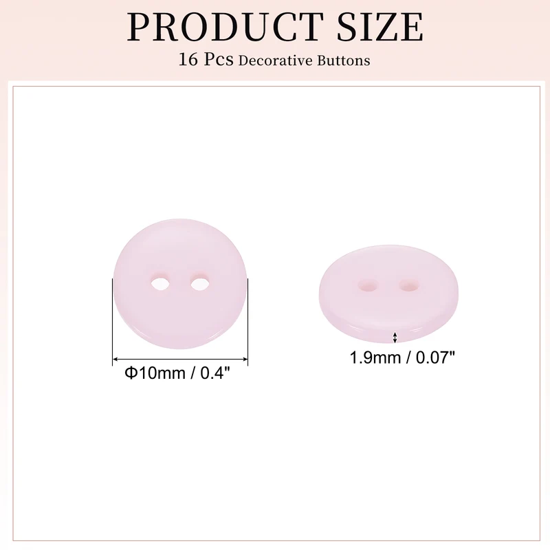 16 Pcs 10mm Resin Sewing Buttons, 2 Hole for Sewing Coats Shirts, Light Pink