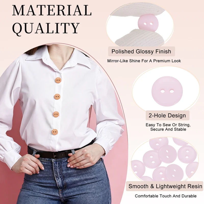 16 Pcs 10mm Resin Sewing Buttons, 2 Hole for Sewing Coats Shirts, Light Pink