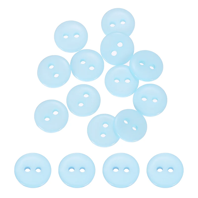 16 Pcs 10mm Resin Sewing Buttons, 2 Hole for Sewing Coats Shirts, Light Blue
