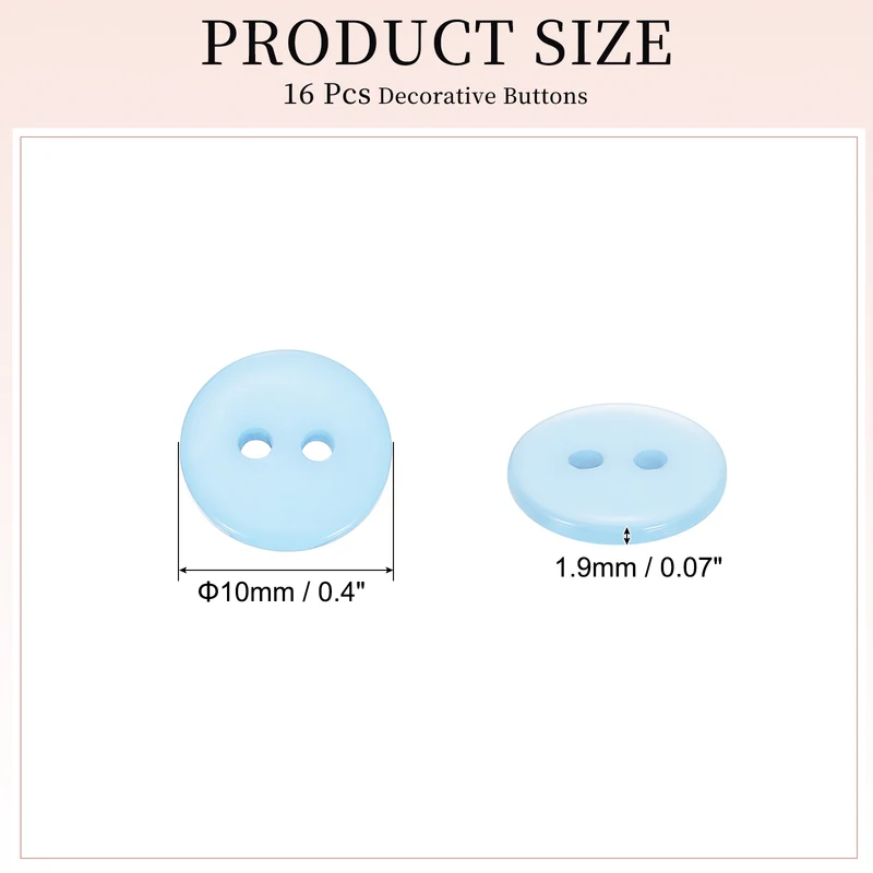 16 Pcs 10mm Resin Sewing Buttons, 2 Hole for Sewing Coats Shirts, Light Blue