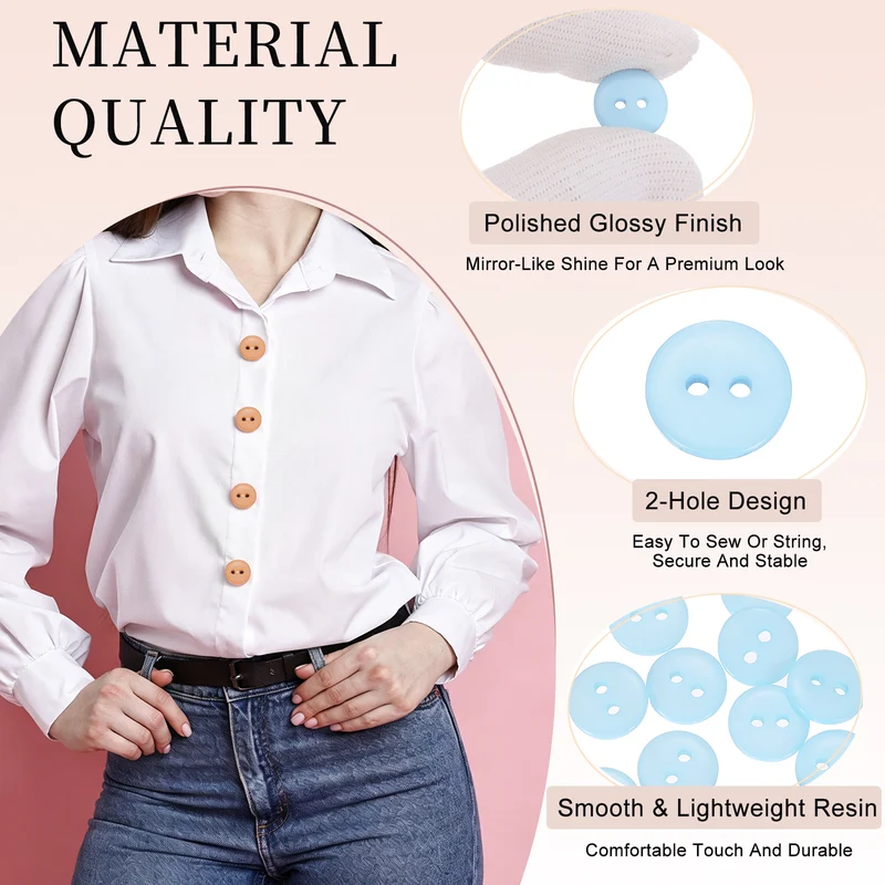 16 Pcs 10mm Resin Sewing Buttons, 2 Hole for Sewing Coats Shirts, Light Blue