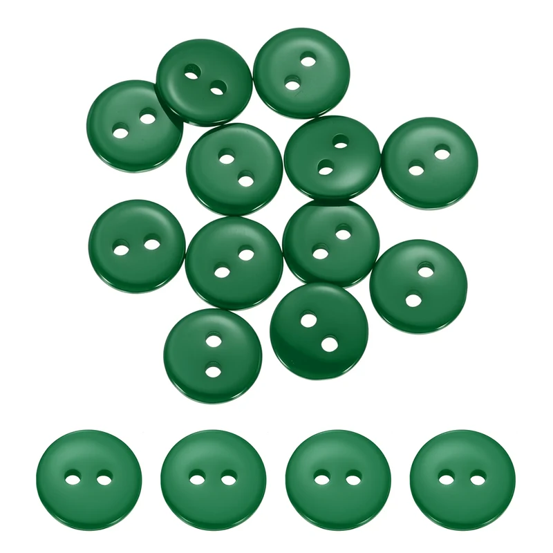 16 Pcs 10mm Resin Sewing Buttons, 2 Hole for Sewing Coats Shirts, Dark Green