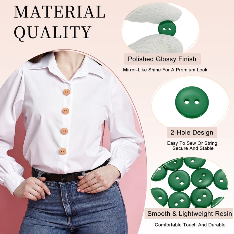 16 Pcs 10mm Resin Sewing Buttons, 2 Hole for Sewing Coats Shirts, Dark Green