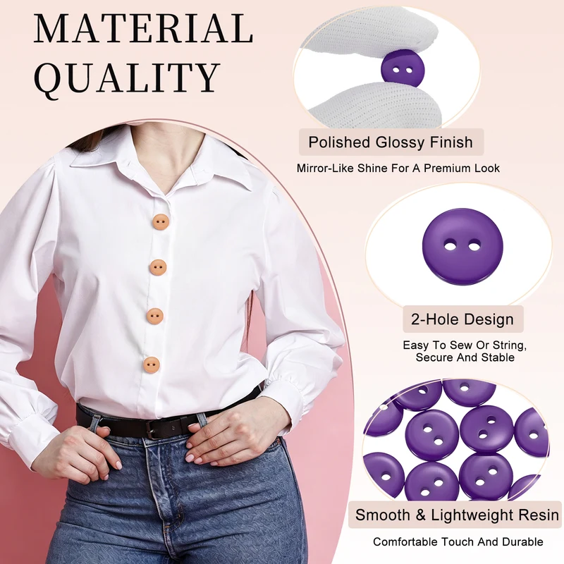 16 Pcs 10mm Resin Sewing Buttons, 2 Hole for Sewing Coats Shirts, Deep Purple