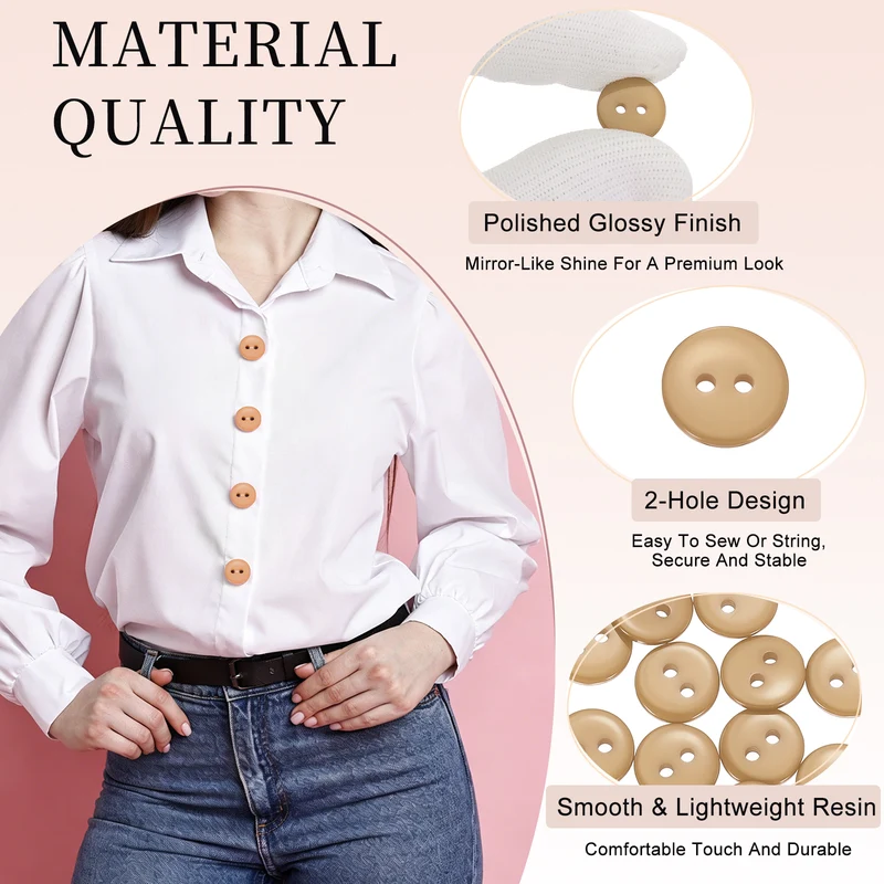 16 Pcs 10mm Resin Sewing Buttons, 2 Hole for Sewing Coats Shirts, Camel