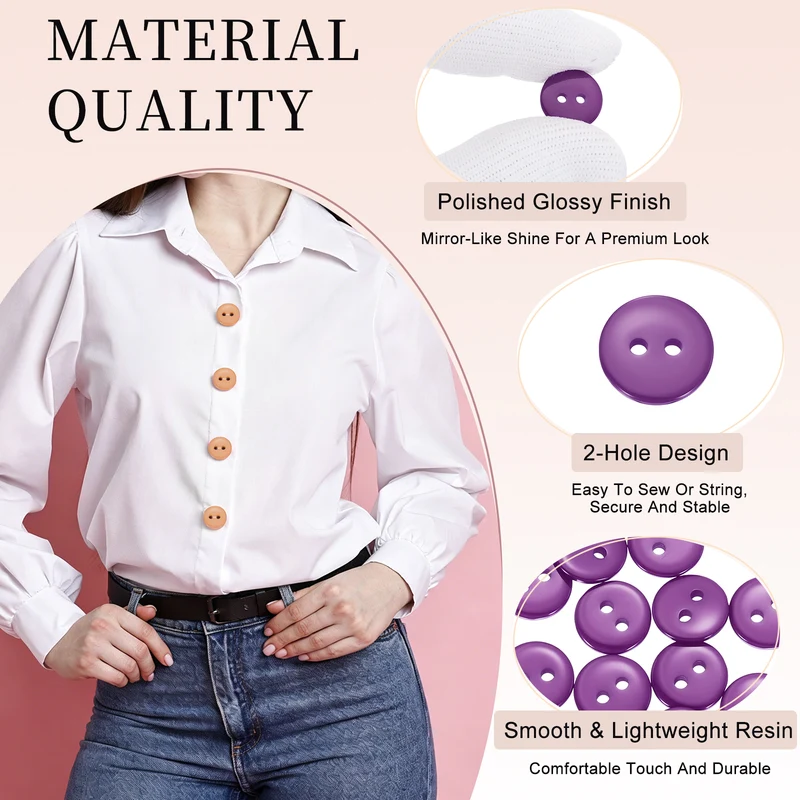 16 Pcs 10mm Resin Sewing Buttons, 2 Hole for Sewing Coats Shirts, Purple