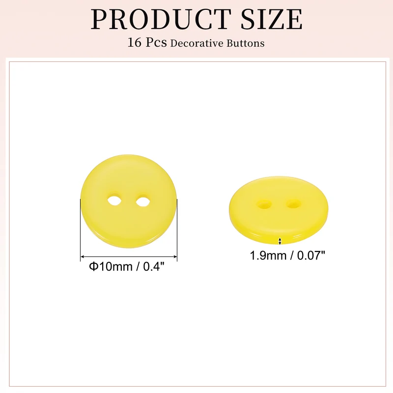 16 Pcs 10mm Resin Sewing Buttons, 2 Hole for Sewing Coats Shirts, Yellow