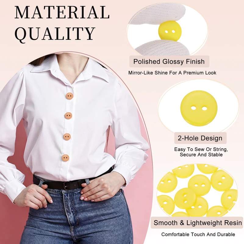 16 Pcs 10mm Resin Sewing Buttons, 2 Hole for Sewing Coats Shirts, Yellow