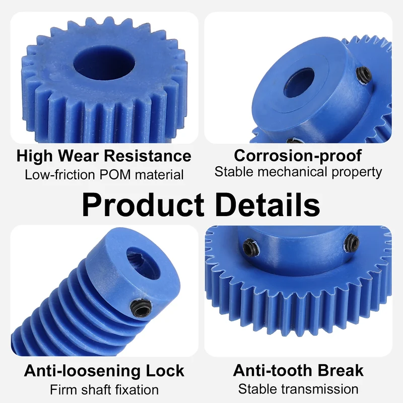 Nylon Worm Gear Set 1M 40:1 Reduction Ratio Gear 8mm Bore Rod 8mm Bore