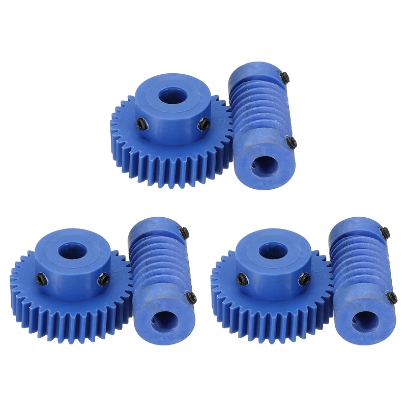 3Set Nylon Worm Gear Set 1M 35:1 Reduction Ratio Gear 8mm Bore Rod 8mm Bore