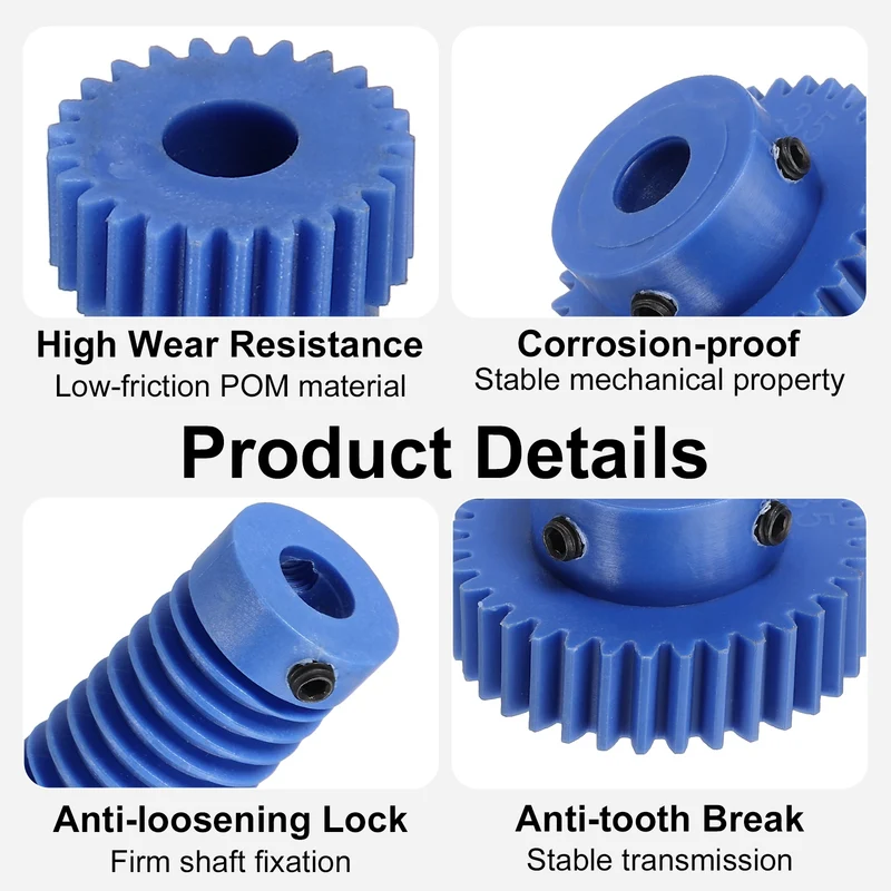 3Set Nylon Worm Gear Set 1M 35:1 Reduction Ratio Gear 8mm Bore Rod 8mm Bore