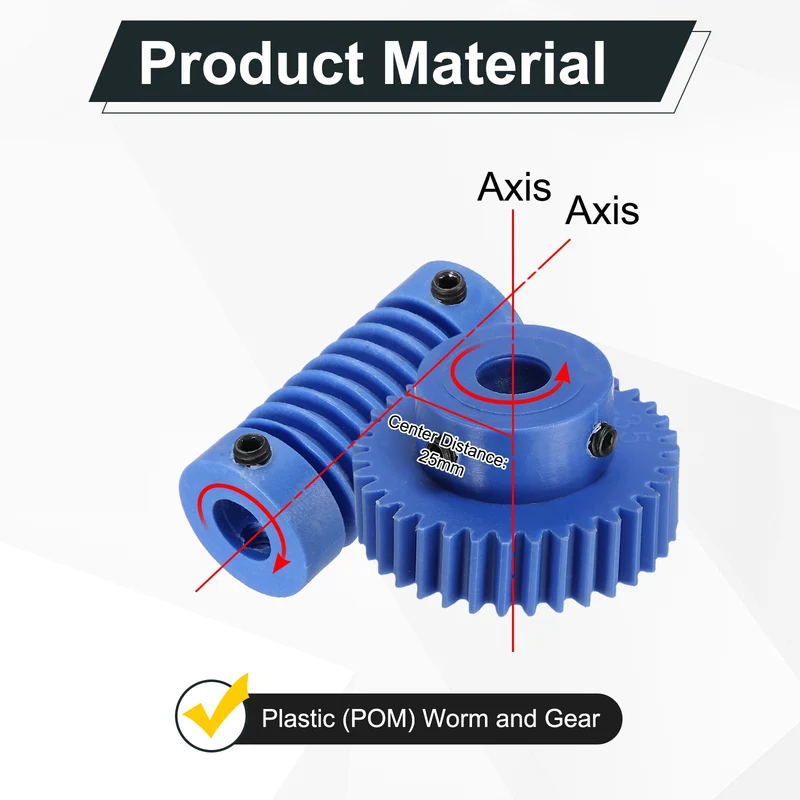 2Set Nylon Worm Gear Set 1M 35:1 Reduction Ratio Gear 8mm Bore Rod 8mm Bore