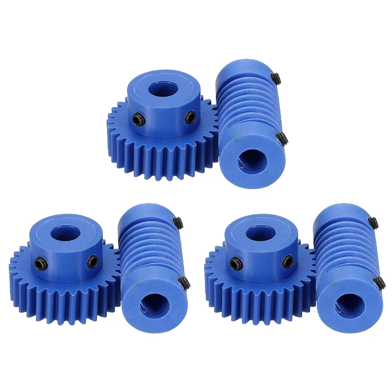 3Set Nylon Worm Gear Set 1M 30:1 Reduction Ratio Gear 8mm Bore Rod 8mm Bore