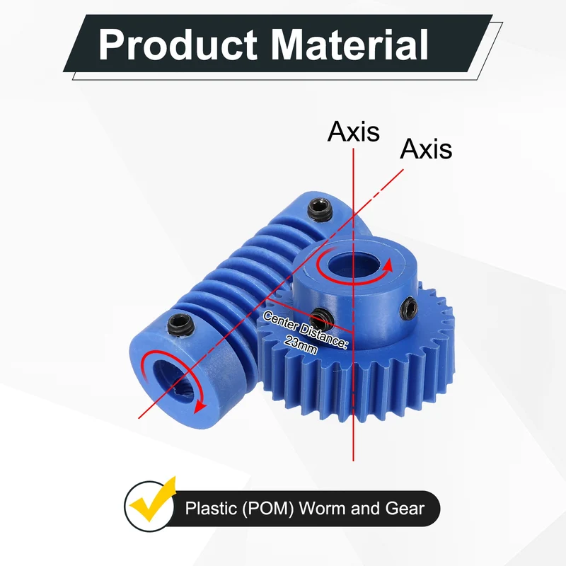 3Set Nylon Worm Gear Set 1M 30:1 Reduction Ratio Gear 8mm Bore Rod 8mm Bore