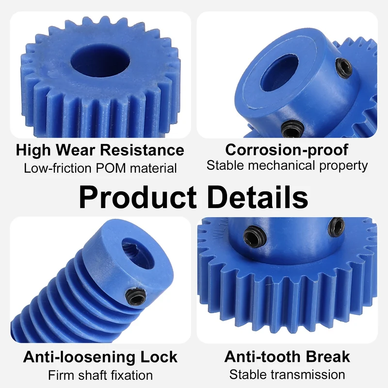 2Set Nylon Worm Gear Set 1M 30:1 Reduction Ratio Gear 8mm Bore Rod 8mm Bore