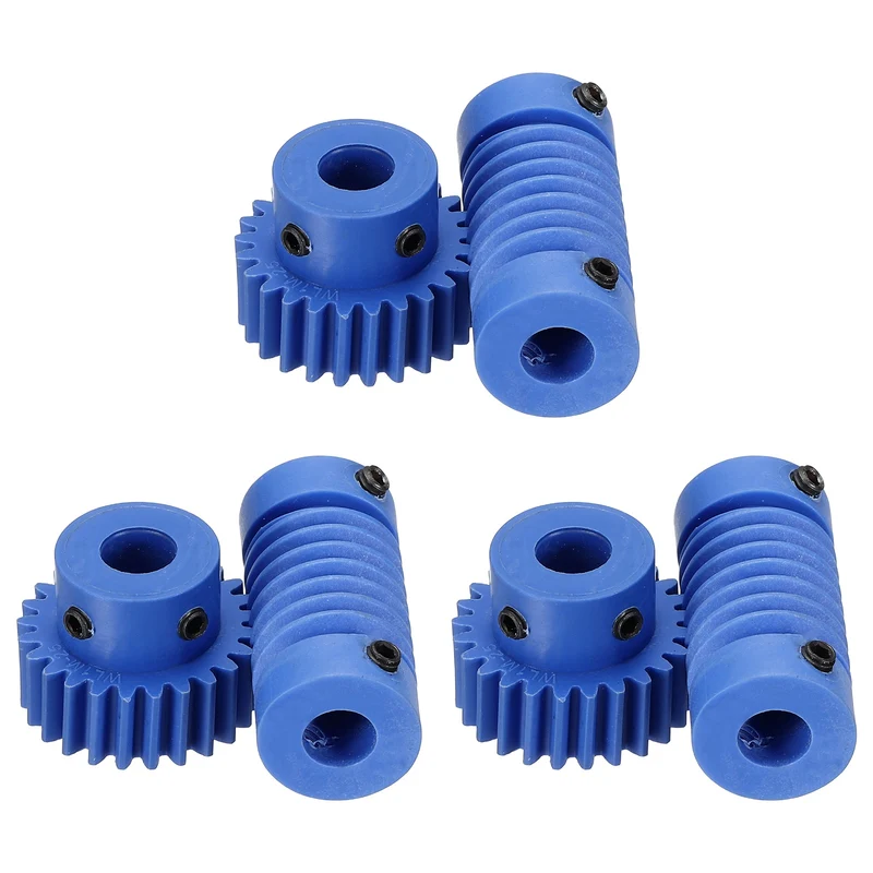 3Set Nylon Worm Gear Set 1M 25:1 Reduction Ratio Gear 8mm Bore Rod 8mm Bore