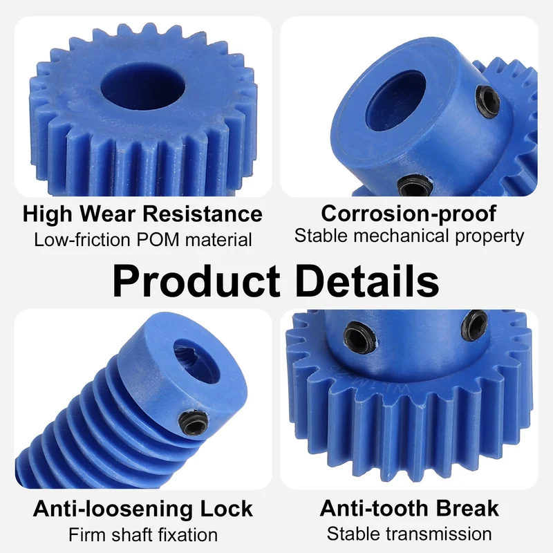 3Set Nylon Worm Gear Set 1M 25:1 Reduction Ratio Gear 8mm Bore Rod 8mm Bore
