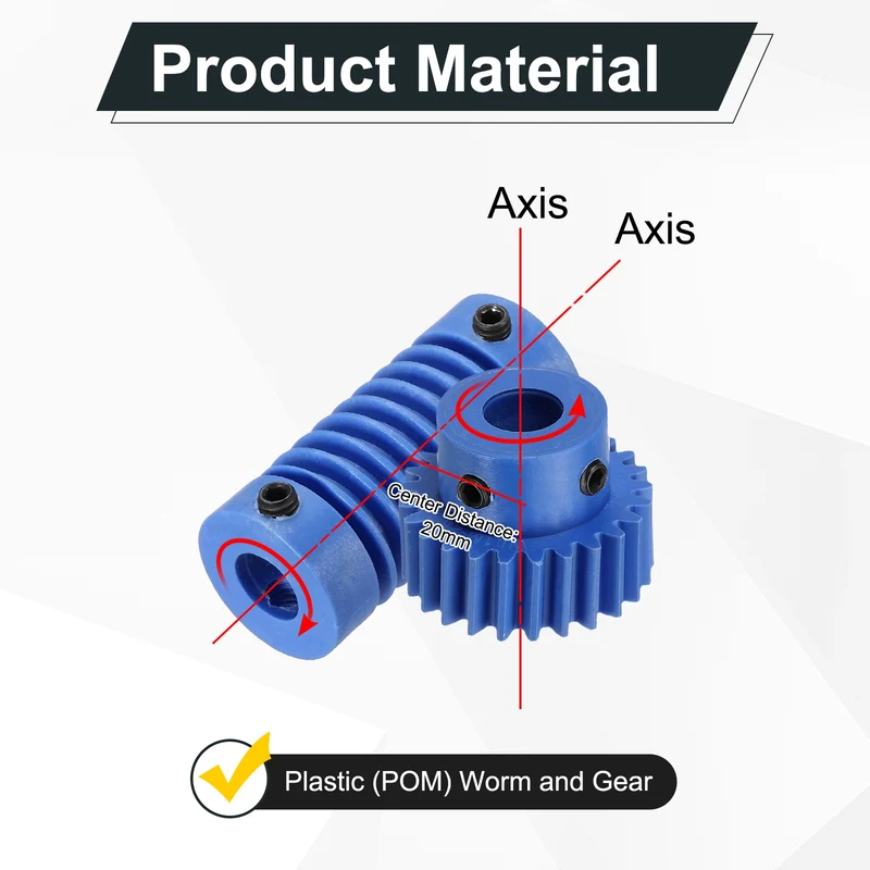 3Set Nylon Worm Gear Set 1M 25:1 Reduction Ratio Gear 8mm Bore Rod 8mm Bore