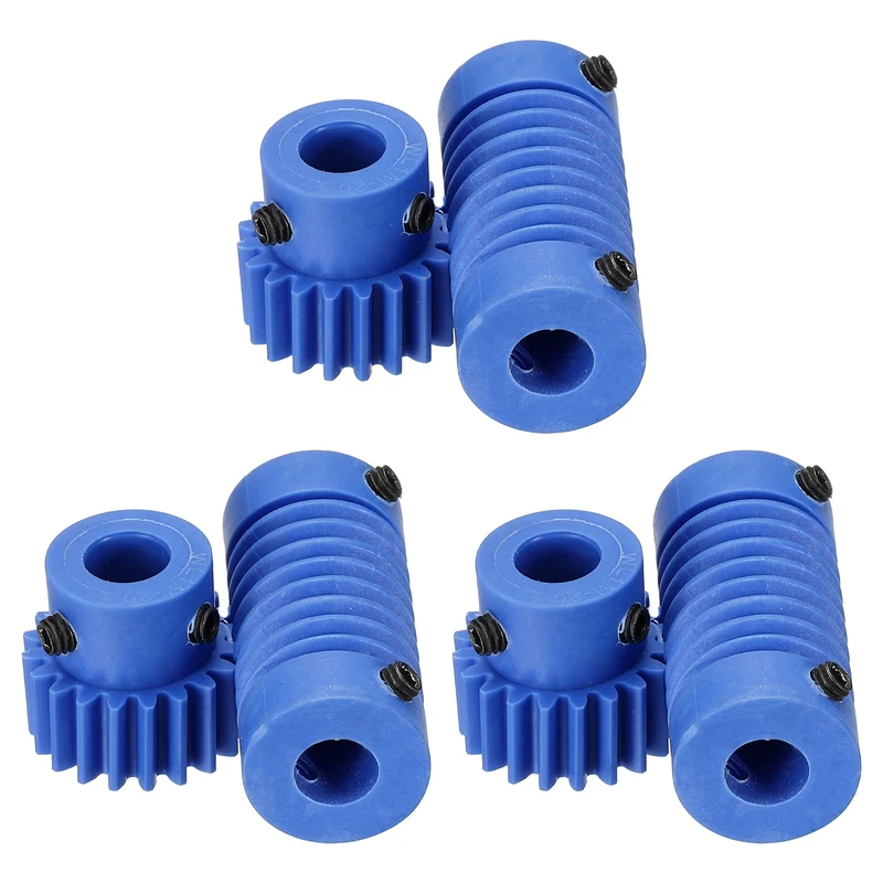 3Set Nylon Worm Gear Set 1M 20:1 Reduction Ratio Gear 8mm Bore Rod 8mm Bore