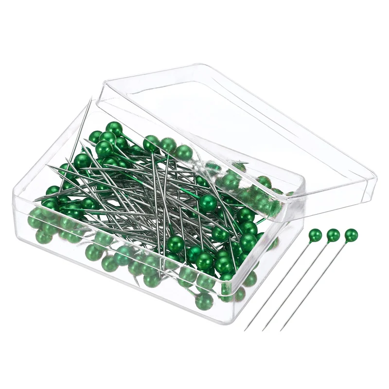 100Pcs Sewing Pins Straight Pin with Plastic Pearlized Ball Head Green