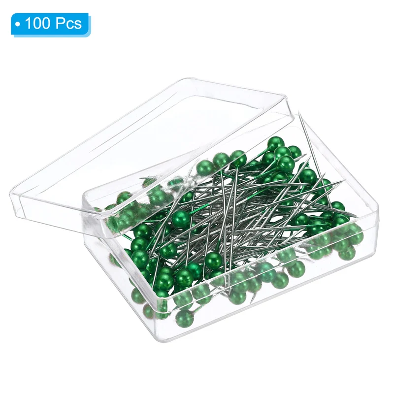 100Pcs Sewing Pins Straight Pin with Plastic Pearlized Ball Head Green