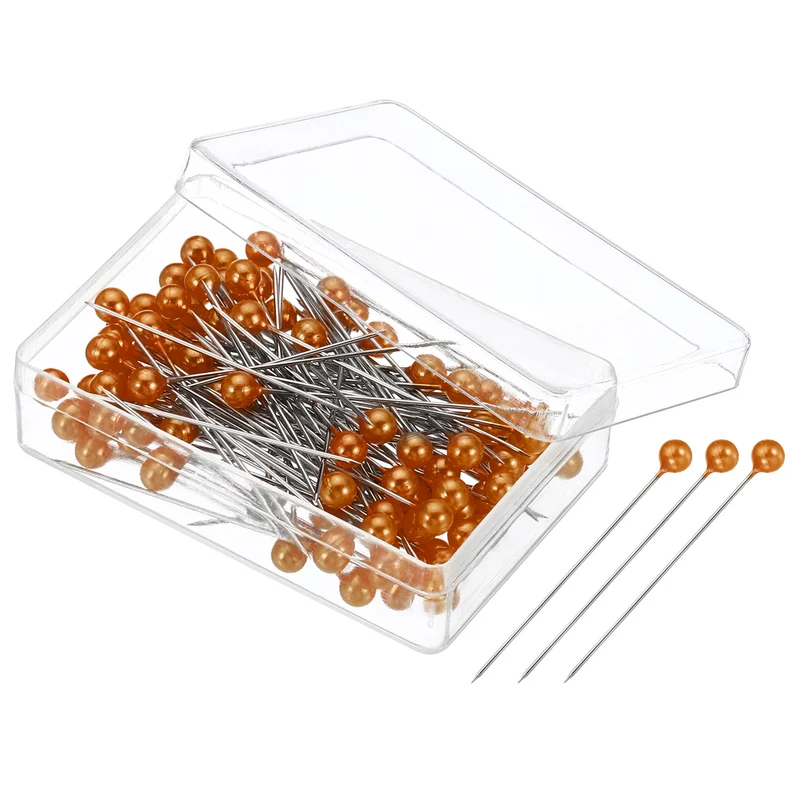 200Pcs Sewing Pins, Straight Pin with Plastic Pearlized Ball Head, Orange