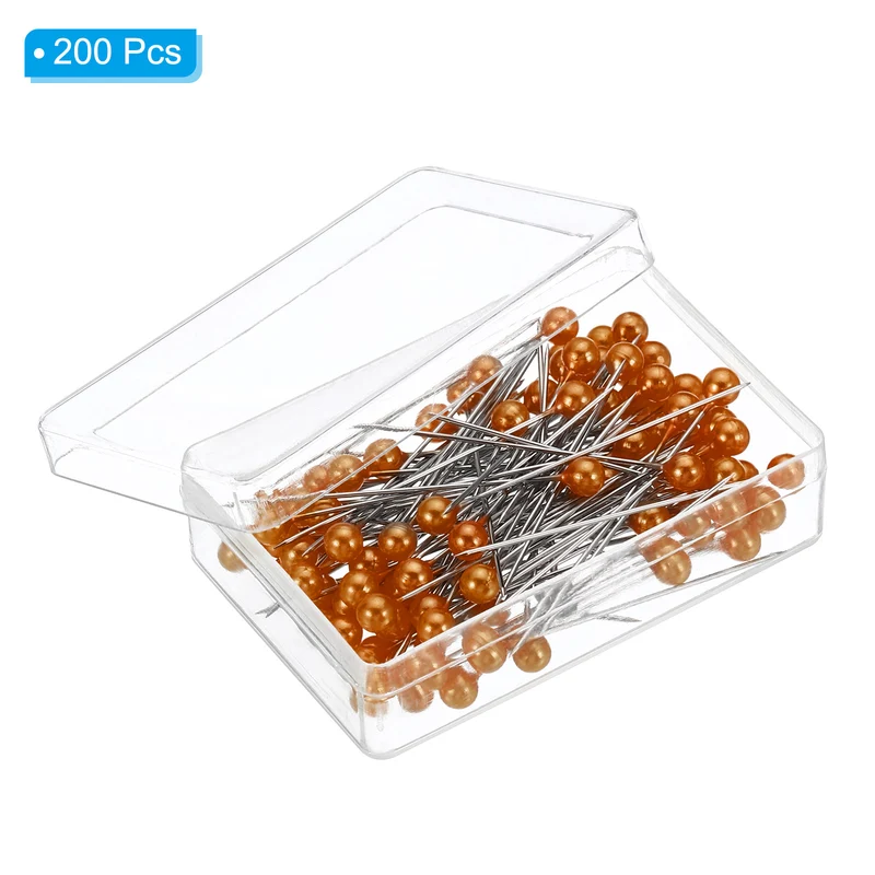 200Pcs Sewing Pins, Straight Pin with Plastic Pearlized Ball Head, Orange