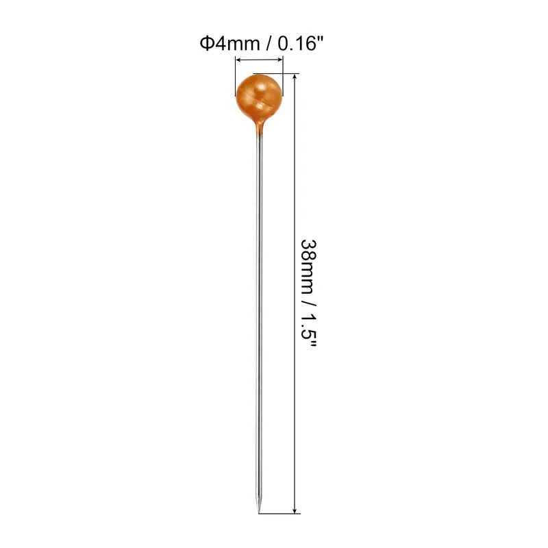 100Pcs Sewing Pins Straight Pin with Plastic Pearlized Ball Head Orange